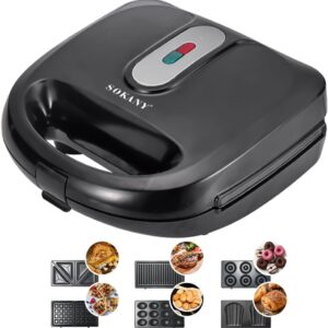 Sokany 6-in-1 Sandwich Maker – 750W Multi-Function Grill, Waffle, Donut & Snack Maker