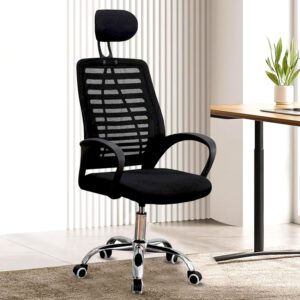 Mesh Office Desk Chair – Ergonomic Adjustable Swivel Chair with Headrest, Rocking Function & Armrests – Carbon Black