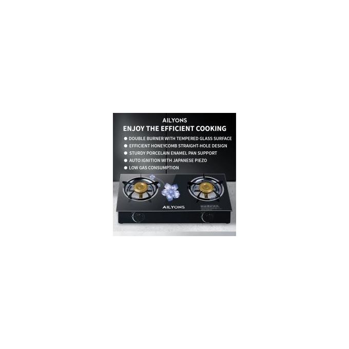 AILYONS GS014-4, 2 Burner Glass Top Gas Cooker & Infrared Double Burner, (1YR WRTY) - Image 4