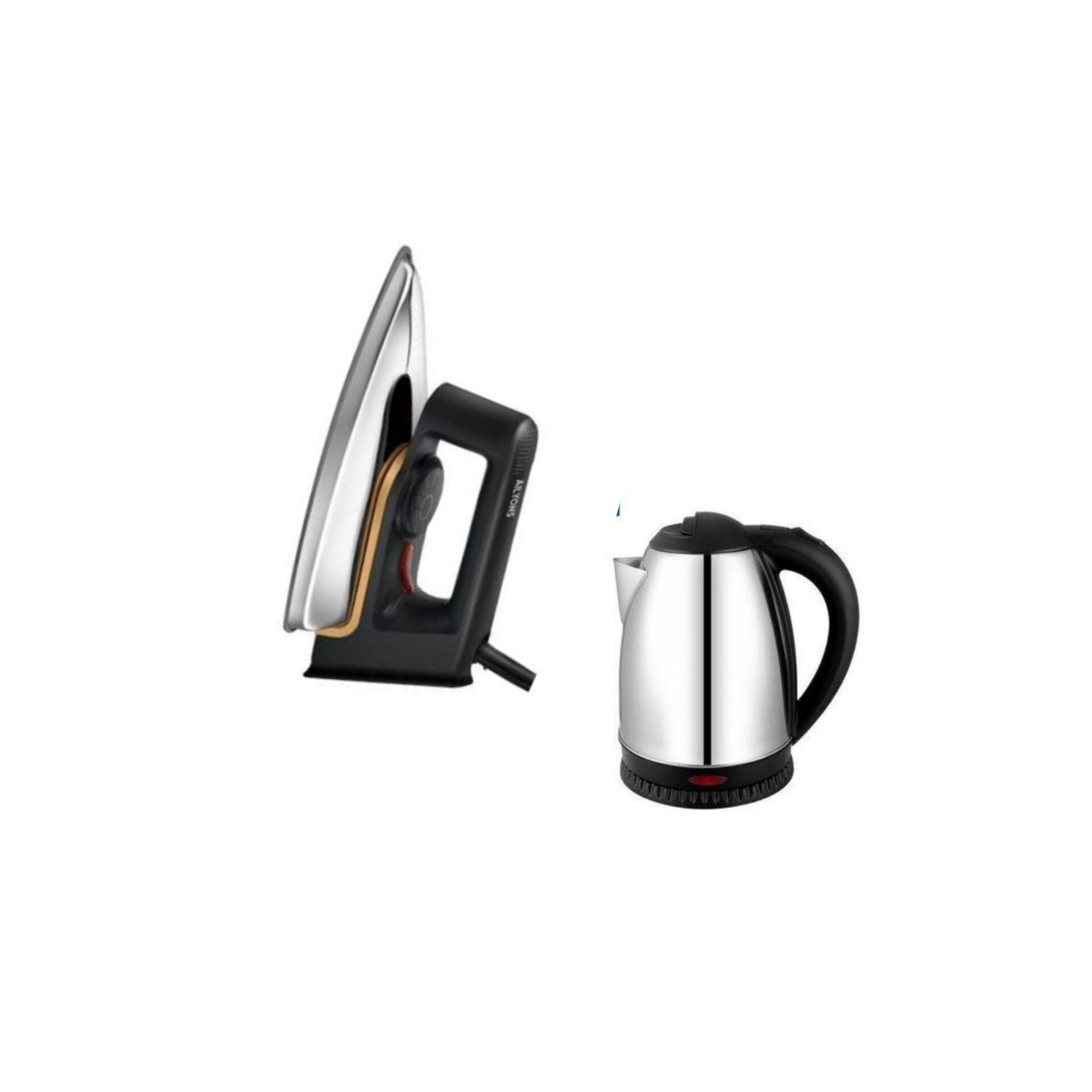 AILYONS Dry Iron Box + 1.8L Electric Kettle Combo – Nonstick Soleplate, Fast Heating, Stainless Steel Kettle (1YR WRTY)