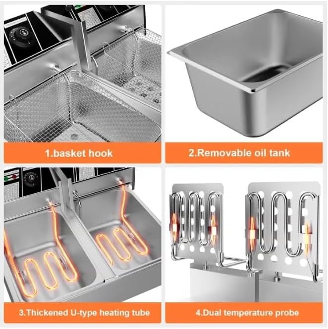 ECCO 2 Tank Commercial Deep Fryer 6+6L 2500W – Double Tank Electric Fryer with Commercial Chips Cutter - Image 5