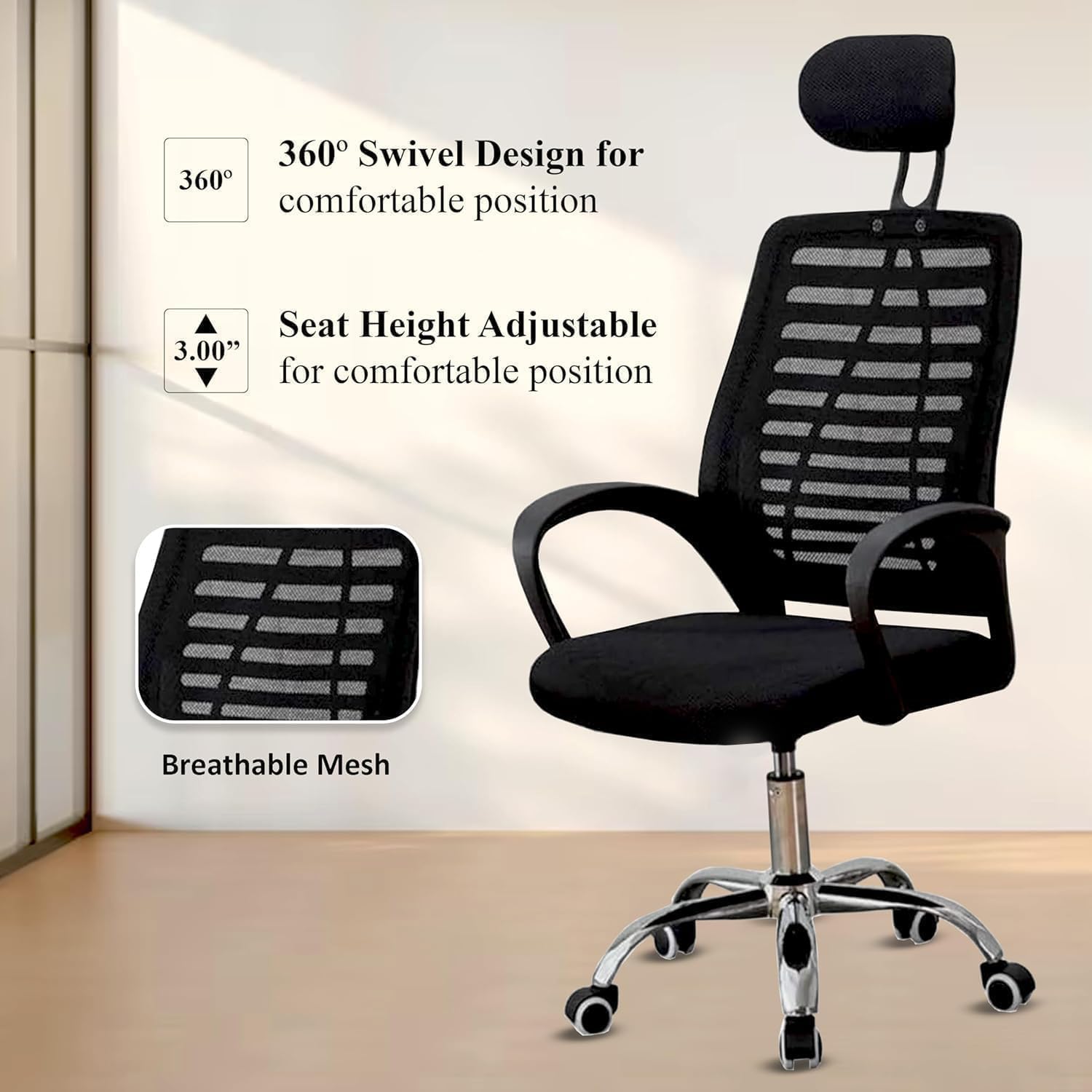 Ergonomic High Back Swivel Adjustable Office Chair with Headrest, Backrest & 4-Way Power Extension - Image 10