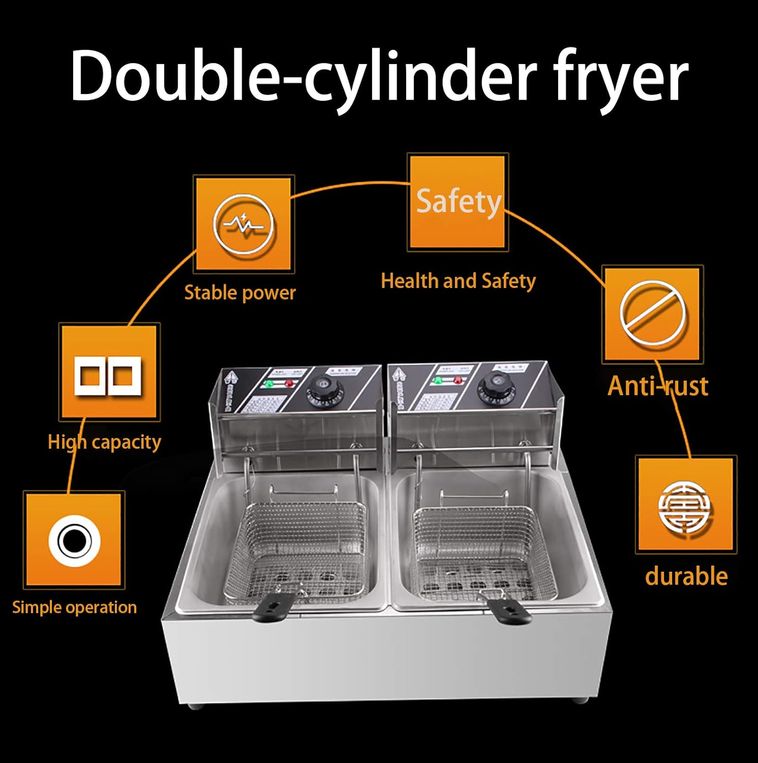 ECCO 2 Tank Commercial Deep Fryer 6+6L 2500W – Double Tank Electric Fryer with Commercial Chips Cutter - Image 11