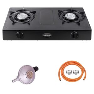 AILYONS GS017-1 Double Burner Gas Stove Combo – 13Kg Regulator, 2 Metre Gas Pipe & Pipe Fasteners