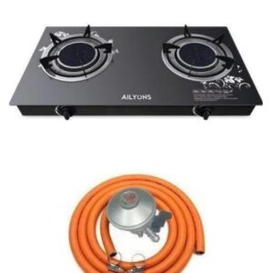 AILYONS GS005A Infrared Double Burner Gas Stove Combo – 6Kg Gas Regulator, 2M Pipe & Fasteners