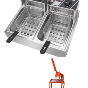 Globalstar 2 Tank Commercial Deep Fryer 6+6L 2500W – Double Tank Electric Fryer with Commercial Chips Cutter