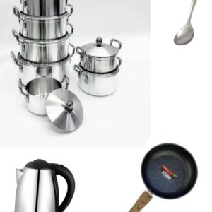 TC Tornado 14 Pieces Aluminium Cookware Set + 26cm Stone Granite Pan + 2 Stainless Steel Cooking Spoons + 2L Electric Kettle | Kenya