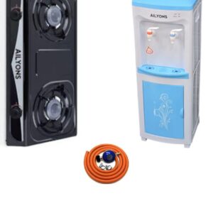 Ailyons GS013 2 Burner Table Top Gas Stove Combo – Gas Regulator, Gas Pipe, Pipe Fasteners & Free Standing Hot & Normal 2 Tap Water Dispenser