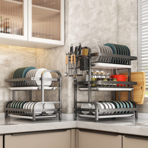 3-Tier Kitchen Dish Drying Rack with Drain Tray, Cutlery Holder & Cup Rack – Heavy Duty Dish Drainer Organizer | Kenya