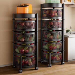 5-tier rolling fruit and vegetable storage basket rack with lockable wheels for kitchen organization in Kenya