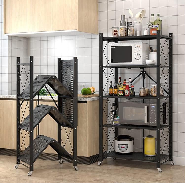 Foldable 5-Tier Kitchen Storage Rack with Lockable Wheels – Heavy Duty Microwave Oven Stand & Kitchen Organizer | Kenya - Image 5